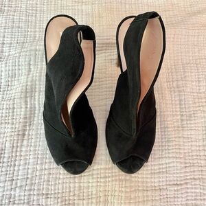 Women’s Black Suede Open-Toe Slingback Heels